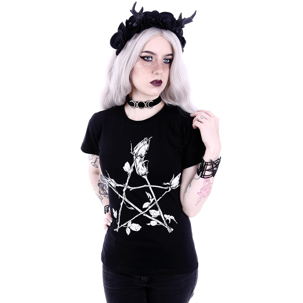Restyle - Rose pentagram Damen T-Shirt - Schwarz